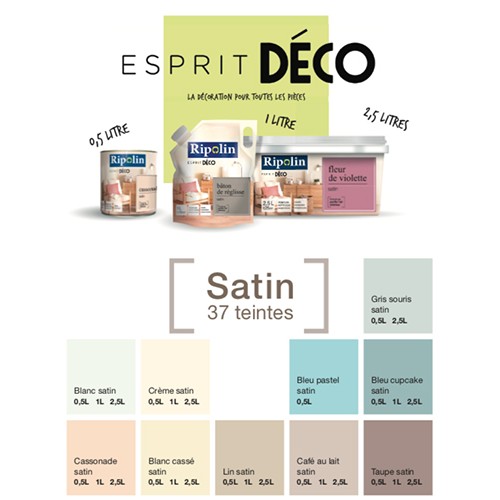 RIPOLIN Poche de Peinture Acrylique "Esprit Déco" 1L Galet satin
