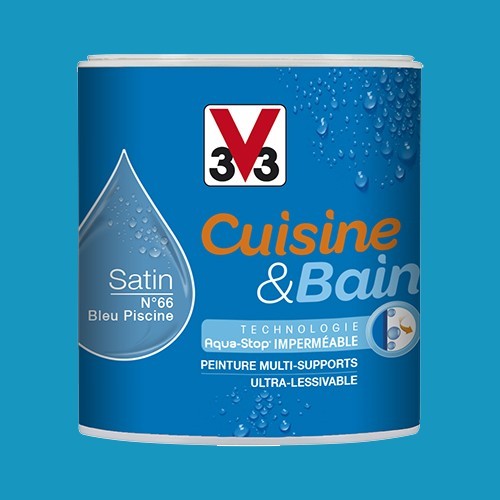 V33 Peinture Cuisine & Bain Bleu piscine n°66