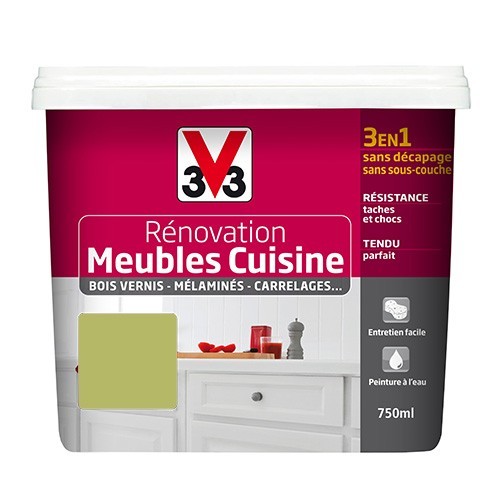 V33 Rénovation Meubles Cuisine (Bois vernis-Mélaminés-Stratifiés) Satin Absinthe