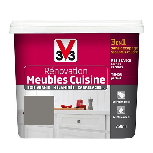 V33 Rénovation Meubles Cuisine (Bois vernis-Mélaminés-Stratifiés) Satin Seigle