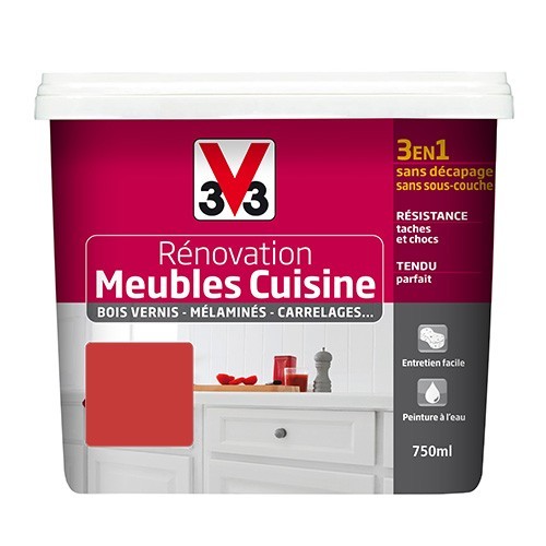 V33 Rénovation Meubles Cuisine (Bois vernis-Mélaminés-Stratifiés) Satin Cardinal