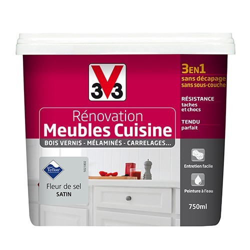 V33 Rénovation Meubles Cuisine (Bois vernis-Mélaminés-Stratifiés) Satin Fleur de sel