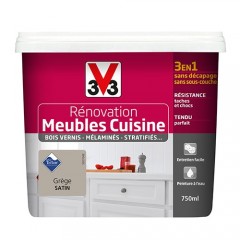 V33 Rénovation Meubles Cuisine (Bois vernis-Mélaminés-Stratifiés) Satin Grège