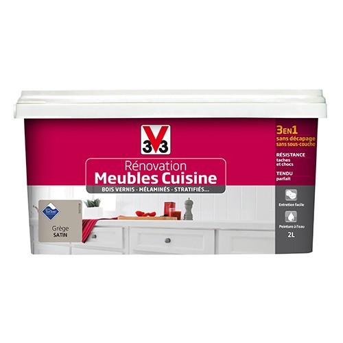 V33 Rénovation Meubles Cuisine (Bois vernis-Mélaminés-Stratifiés) Satin Grège