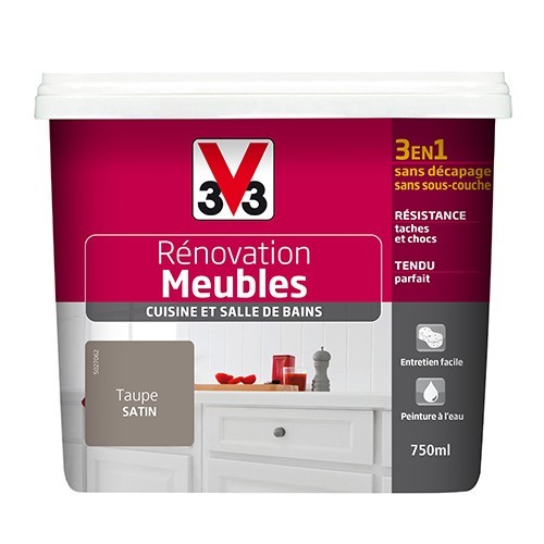 V33 Renovation Meubles Cuisine Bois Vernis Melamines Stratifies Satin Taupe De La Marque V33