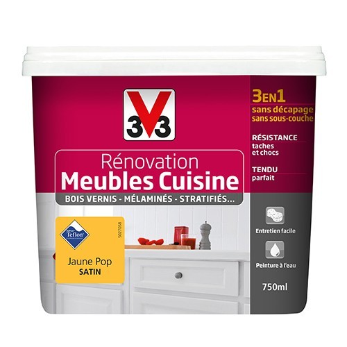 V33 Rénovation Meubles Cuisine (Bois vernis-Mélaminés-Stratifiés) Satin Jaune pop