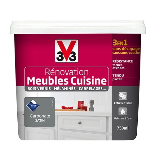 V33 Rénovation Meubles Cuisine (Bois vernis-Mélaminés-Stratifiés) Satin Carbonate