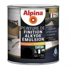 Peinture de finition pour boiseries intérieur-extérieur ALPINA Alkyde Emulsion Satin Noir - 0,5L