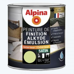 Peinture de finition pour boiseries intérieur-extérieur ALPINA Alkyde Emulsion Satin Vert printemps - 0,5L