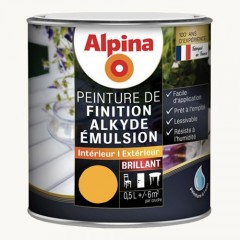 Peinture de finition pour boiseries intérieur-extérieur ALPINA Alkyde Emulsion Brillant Jaune d'or - 0,5L
