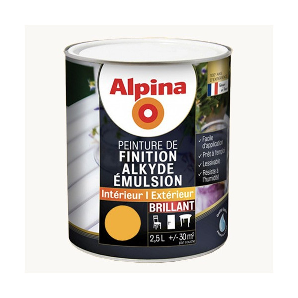 Peinture de finition pour boiseries intérieur-extérieur ALPINA Alkyde Emulsion Brillant Jaune d'or - 2,5L