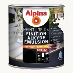 Peinture de finition pour boiseries intérieur-extérieur ALPINA Alkyde Emulsion Brillant Noir - 0,5L