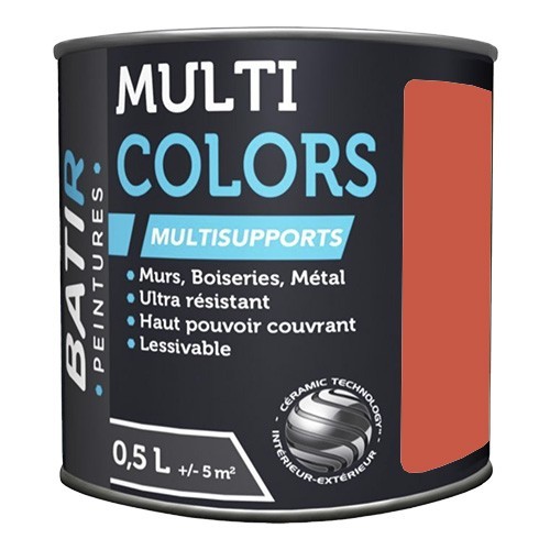 Peintures Multi Colors BÂTIR Satin Soyeux Rouge coquelicot - 0,5L Peintures Multi Colors BÂTIR Satin Soyeux Rouge coquelicot - 0,5L