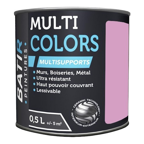 Peintures Multi Colors BÂTIR Satin Soyeux Rose camélia - 0,5L Peintures Multi Colors BÂTIR Satin Soyeux Rose camélia - 0,5L