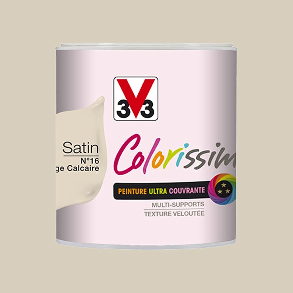 Peinture Multi-Supports V33 Colorissim Satin Beige Calcaire n°16 pot de 0,5L