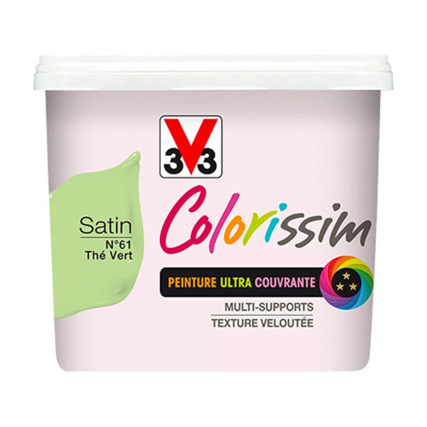 Peinture Multi-Supports V33 Colorissim Satin - Thé vert n°61 pot de 1L
