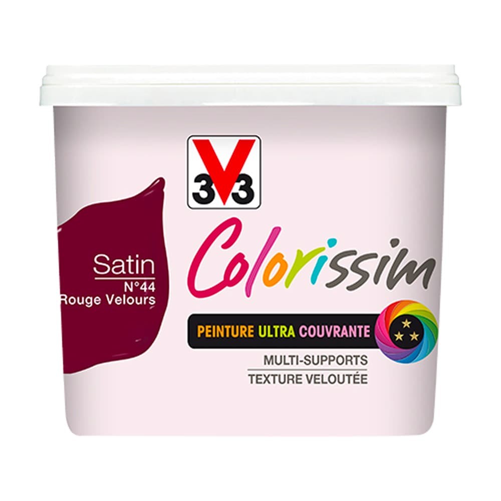 Peinture Multi-Supports V33 Colorissim Satin - Rouge velours n°44 pot d'1L