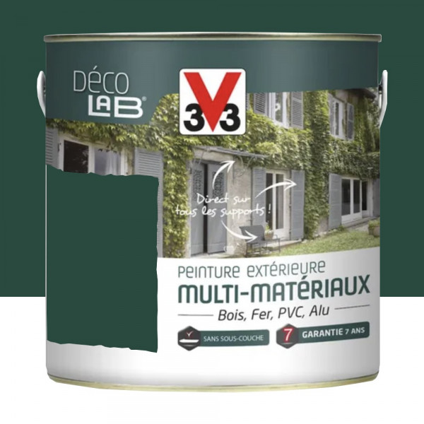 Pot de 2L Peinture Extérieure Multi-Matériaux V33 Déco LAB Vert Basque Satin