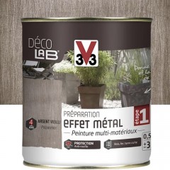 Pot de 0,5L Peinture Extérieure Préparation Effet Métal V33 Déco LAB Argent vieilli