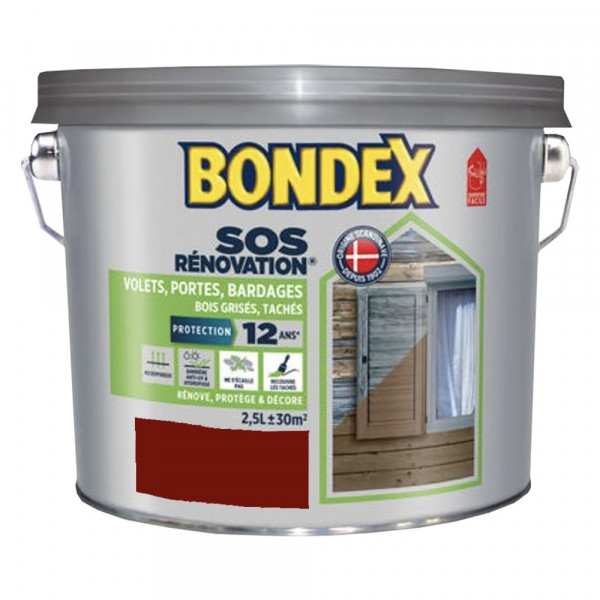 Lasure SOS Rénovation Volets, Portes, Bardages BONDEX - Rouge Basque B