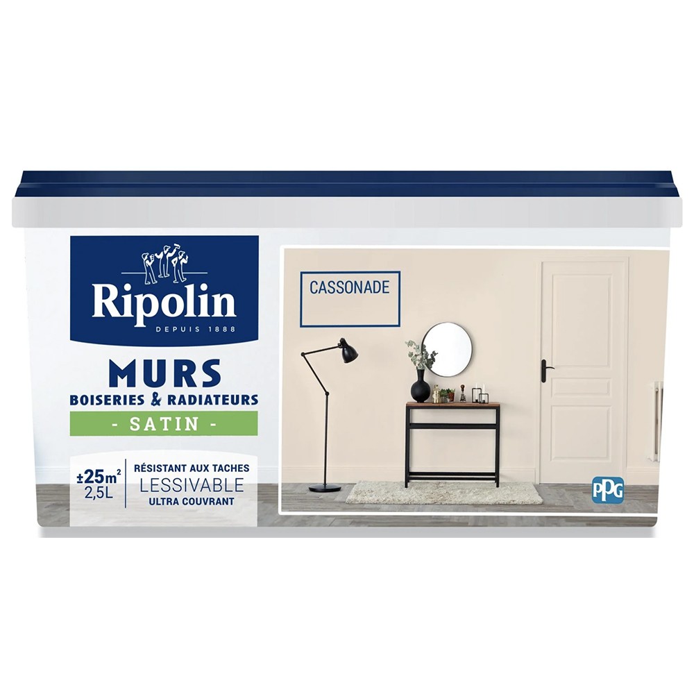 Pot de 2,5L de Peinture Murs, Boiseries, Radiateurs RIPOLIN Cassonade Satin Pot de 2,5L de Peinture Murs, Boiseries, Radiateurs RIPOLIN Cassonade Satin