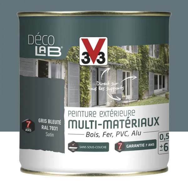 Peinture Extérieure Multi-Matériaux V33 Déco LAB Gris bleuté Mat Poudré pot de 0,5L