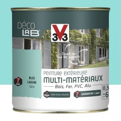 Peinture Extérieure Multi-Matériaux V33 Déco LAB Bleu lagune Satin Pot de 0,5L