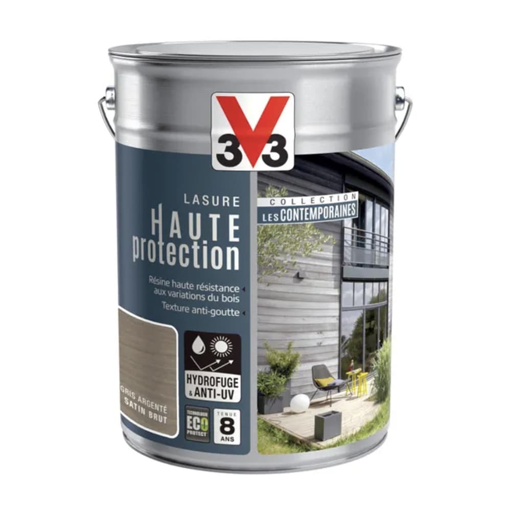 Lasure Haute Protection V33 Les Contemporaines Gris argenté pot de 5L Lasure Haute Protection V33 Les Contemporaines Gris argenté pot de 5L