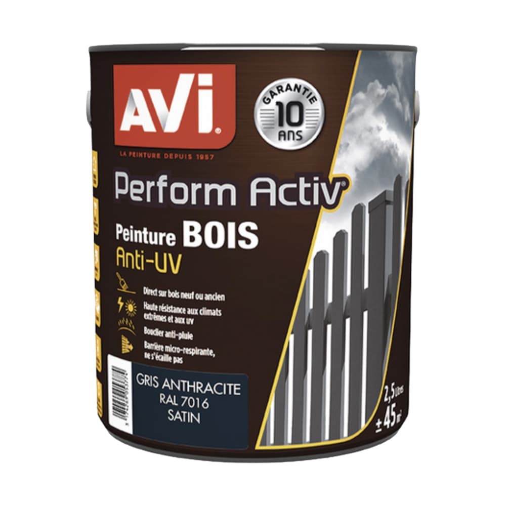 Peinture bois AVI Perform Activ Gris Anthracite pot de 2,5L Peinture bois AVI Perform Activ Gris Anthracite pot de 2,5L
