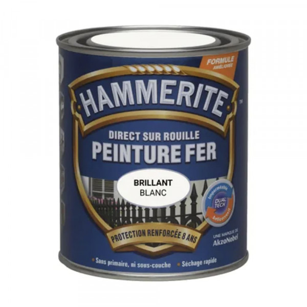 Peinture Fer Hammerite Direct sur Rouille Blanc Brillant pot de 0,75L