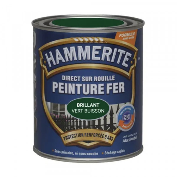 Peinture Fer Hammerite Direct sur Rouille Vert buisson Brillant pot de 0,75L