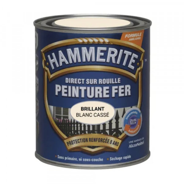 Peinture Fer Hammerite Direct sur Rouille Blanc Cassé Brillant pot de 0,75L