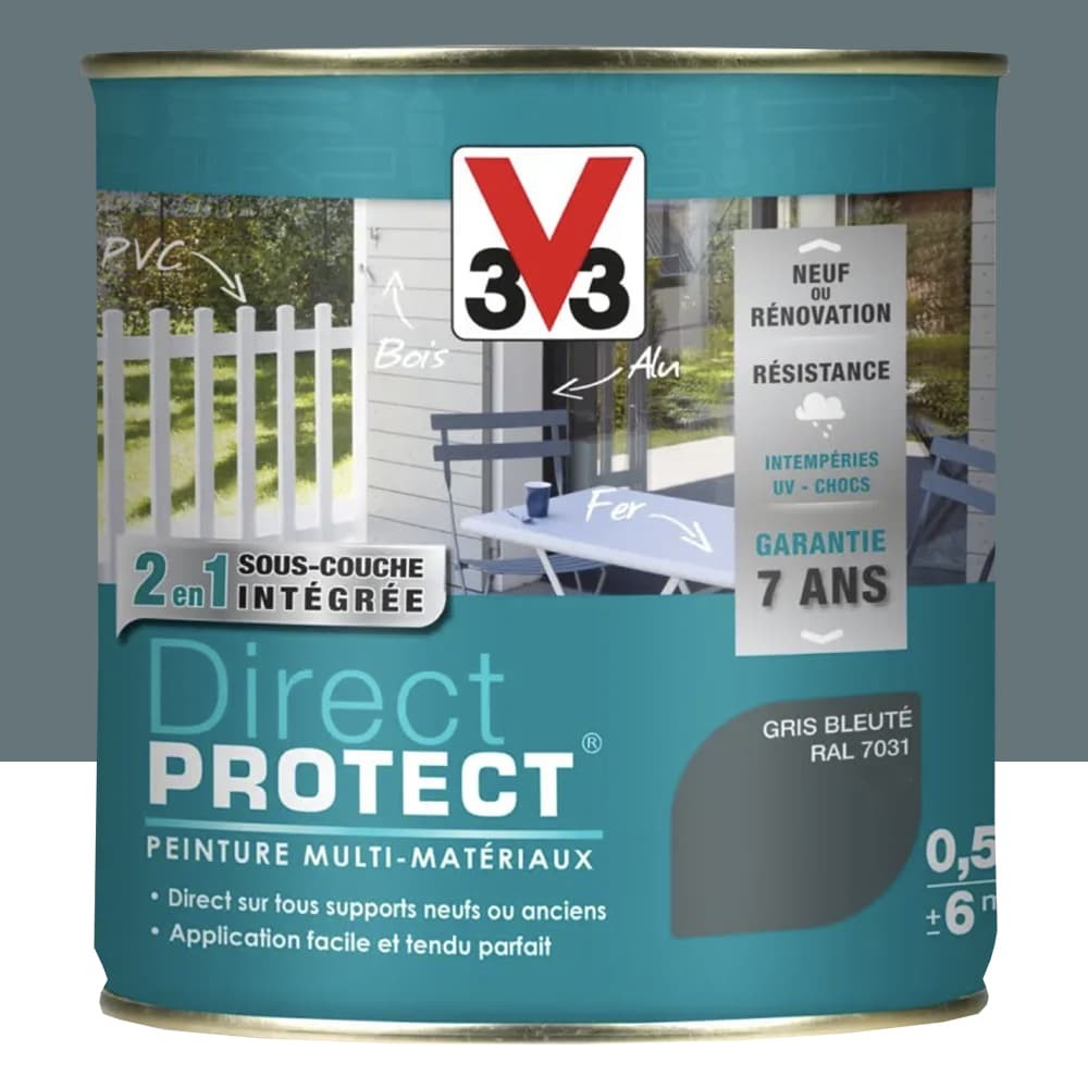 Peinture Glycéro Multi-matériaux V33 Direct Protect Gris bleuté pot de 0,125L