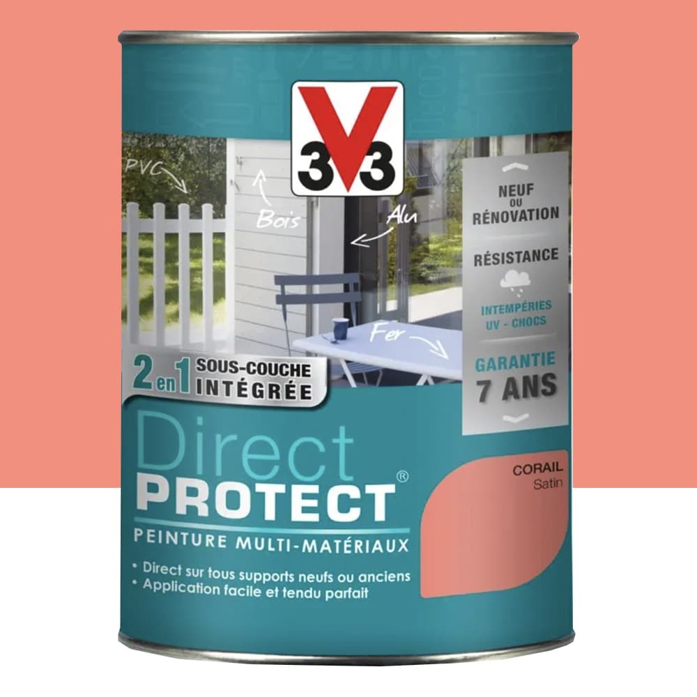 Peinture Glycéro Multi-matériaux V33 Direct Protect Corail pot de 1,5L