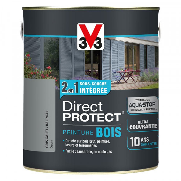 Peinture Bois V33 Direct Protect Gris galet pot de 2,5L