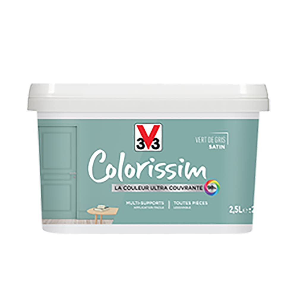 Peinture Multi-supports V33 Colorissim Satin Vert de gris 2,5L Peinture Multi-supports V33 Colorissim Satin Vert de gris 2,5L