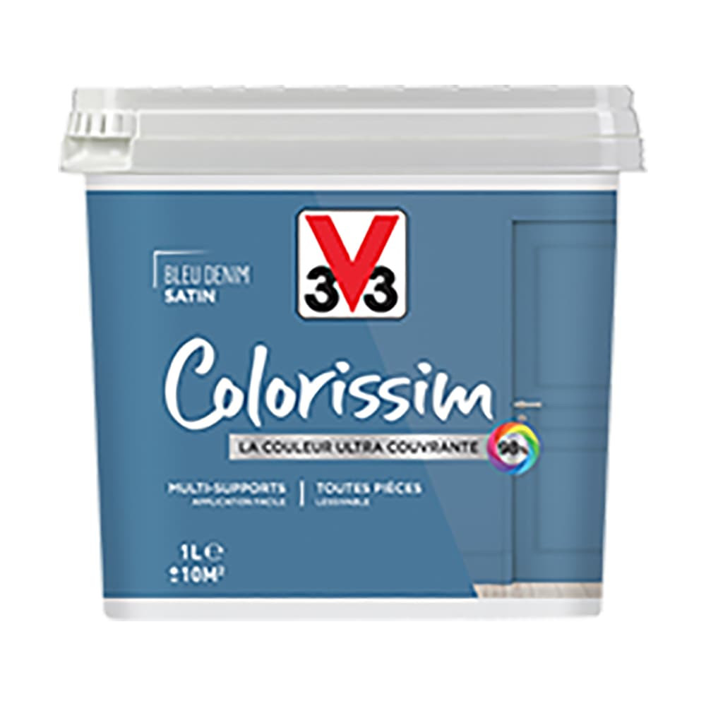 Peinture Multi-supports V33 Colorissim Satin Bleu Denim 1L Peinture Multi-supports V33 Colorissim Satin Bleu Denim 1L