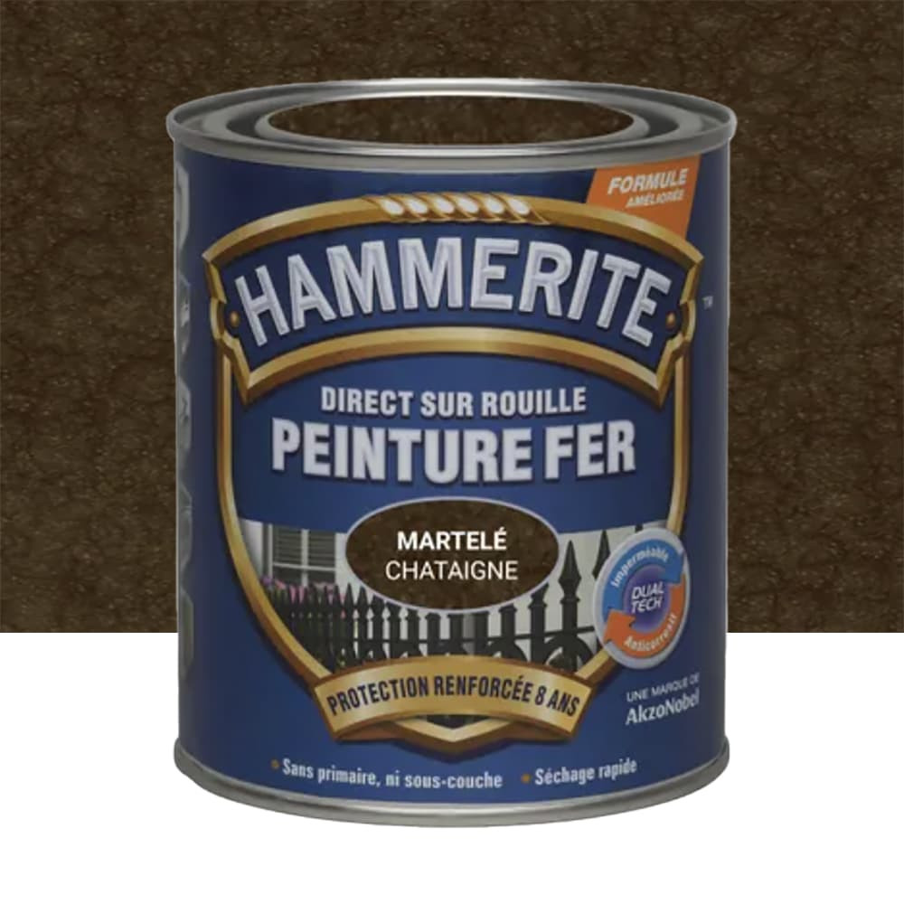Peinture Fer Hammerite Direct sur Rouille Châtaigne martelé 0,25L Peinture Fer Hammerite Direct sur Rouille Châtaigne martelé 0,25L