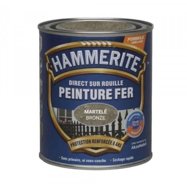 Peinture Fer Hammerite Direct sur Rouille Bronze martelé 0,75L