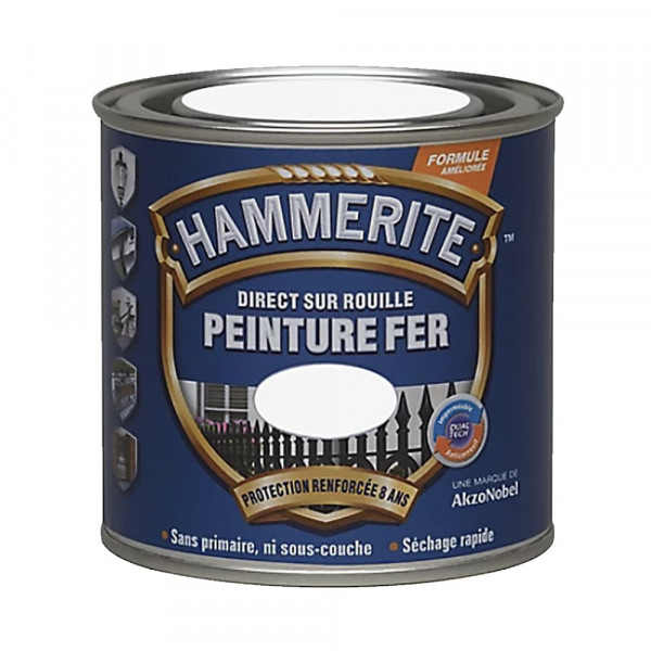 Peinture Fer Hammerite Direct sur Rouille Blanc brume martelé 2,5L