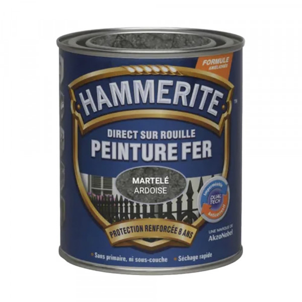Peinture Fer Hammerite Direct sur Rouille Gris Ardoise martelé 0,75L