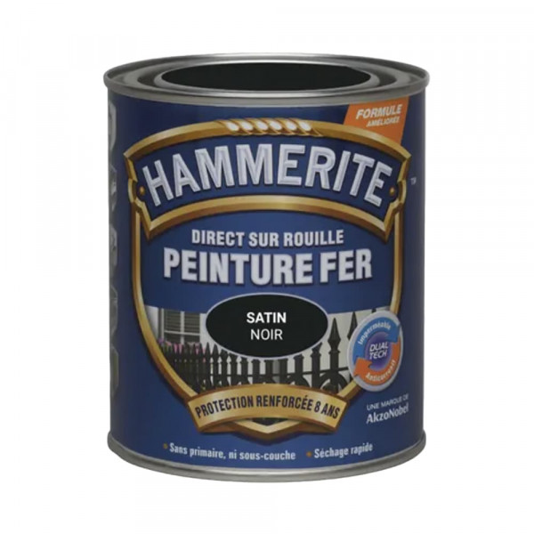 Peinture Fer Hammerite Direct sur Rouille Noir satin 0,75L