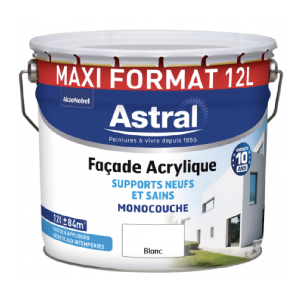 Peinture Façade Acrylique ASTRAL Supports Neufs et Sains Blanc 12L