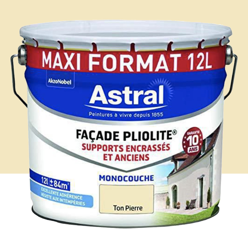 Peinture Façade Pliolite ASTRAL Supports Encrassés et Anciens Ton pierre pot de 12L