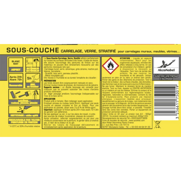 Sous Couche Carrelage, verre, stratifié JULIEN étiquette