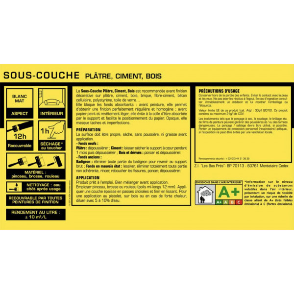 Sous Couche Plâtre, Ciment, Bois JULIEN étiquette