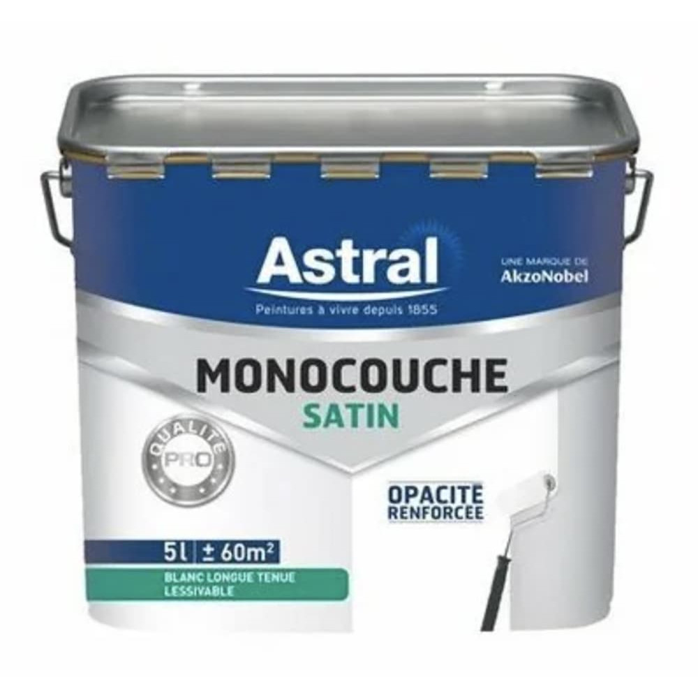 Peinture Monocouche Satin ASTRAL Qualité Pro Blanc 5L