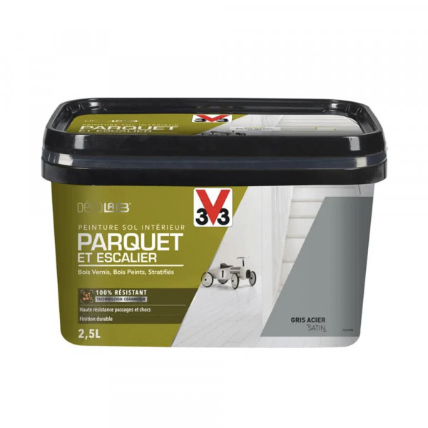 Peinture Sol Parquet Escalier V33 Déco LAB Gris Acier 2,5L