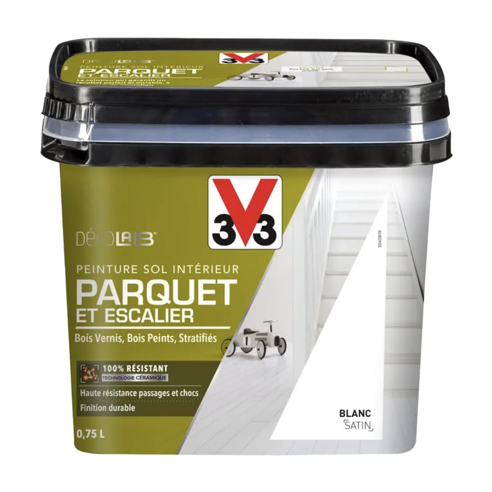 Peinture Sol Parquet Escalier V33 Déco LAB Blanc 0,75L Peinture Sol Parquet Escalier V33 Déco LAB Blanc 0,75L