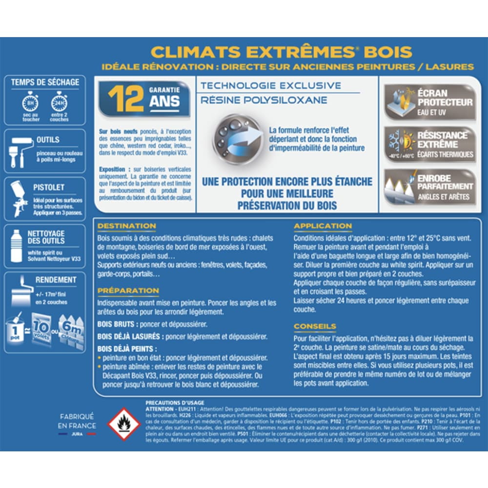 Peinture bois V33 Climats Extrêmes étiquette